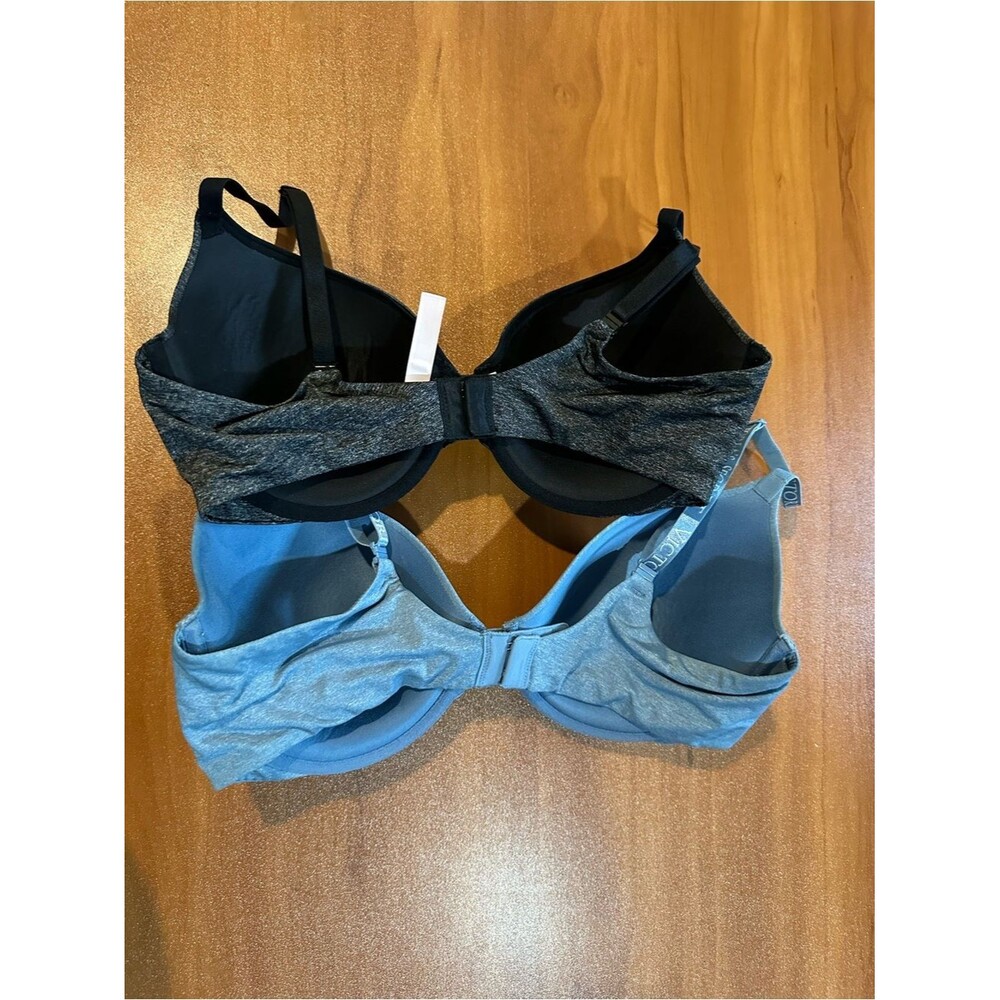 Victoria's Secret 36D Bra Lot (2) Heather Blue Gray Logo Strap Comfort Underwire - Picture 3 of 8